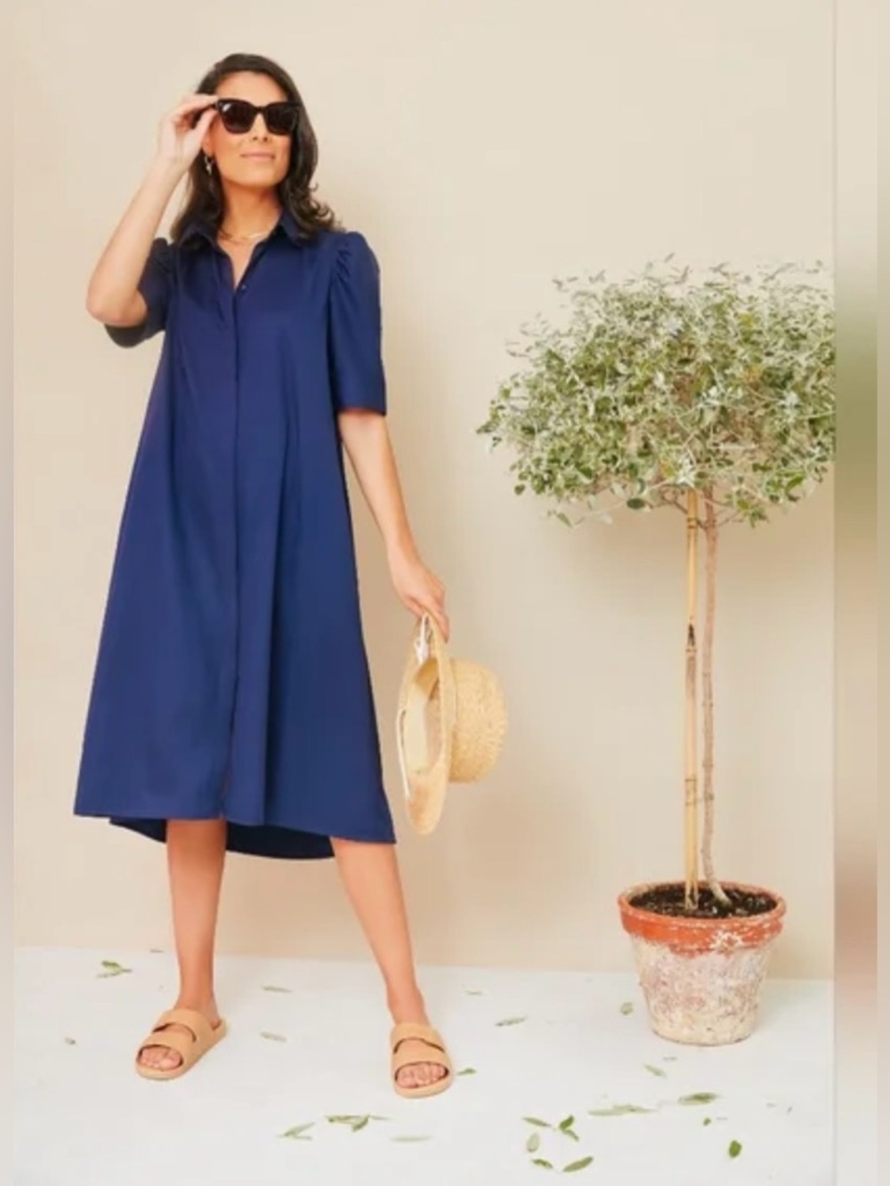 Pomander Place by Tuckernuck Navy Blue Kayla Midi Shirt Dress
